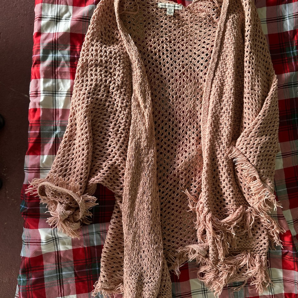 American Eagle Outfitters Fringed Knit Sweater Dusty Pink